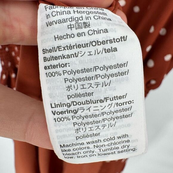 MADEWELL Smocked-Waist Mini Dress‎ in Inkspot Dots Rust Brown Size Small - Picture 10 of 11